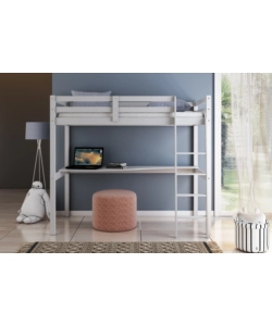 LETTO A SOPPALCO CON SCRIVANIA "NIZZA" IN PINO MASSELLO BIANCO LACCATO 90X190X176 CM